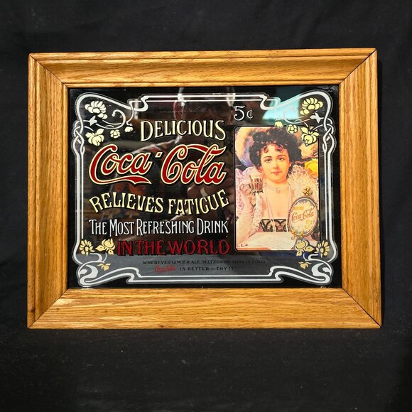 Vtg Stamford Art Toronto Canada THE FIG LEAF LONDON -Cca-Cola Oak Framed Mirror
